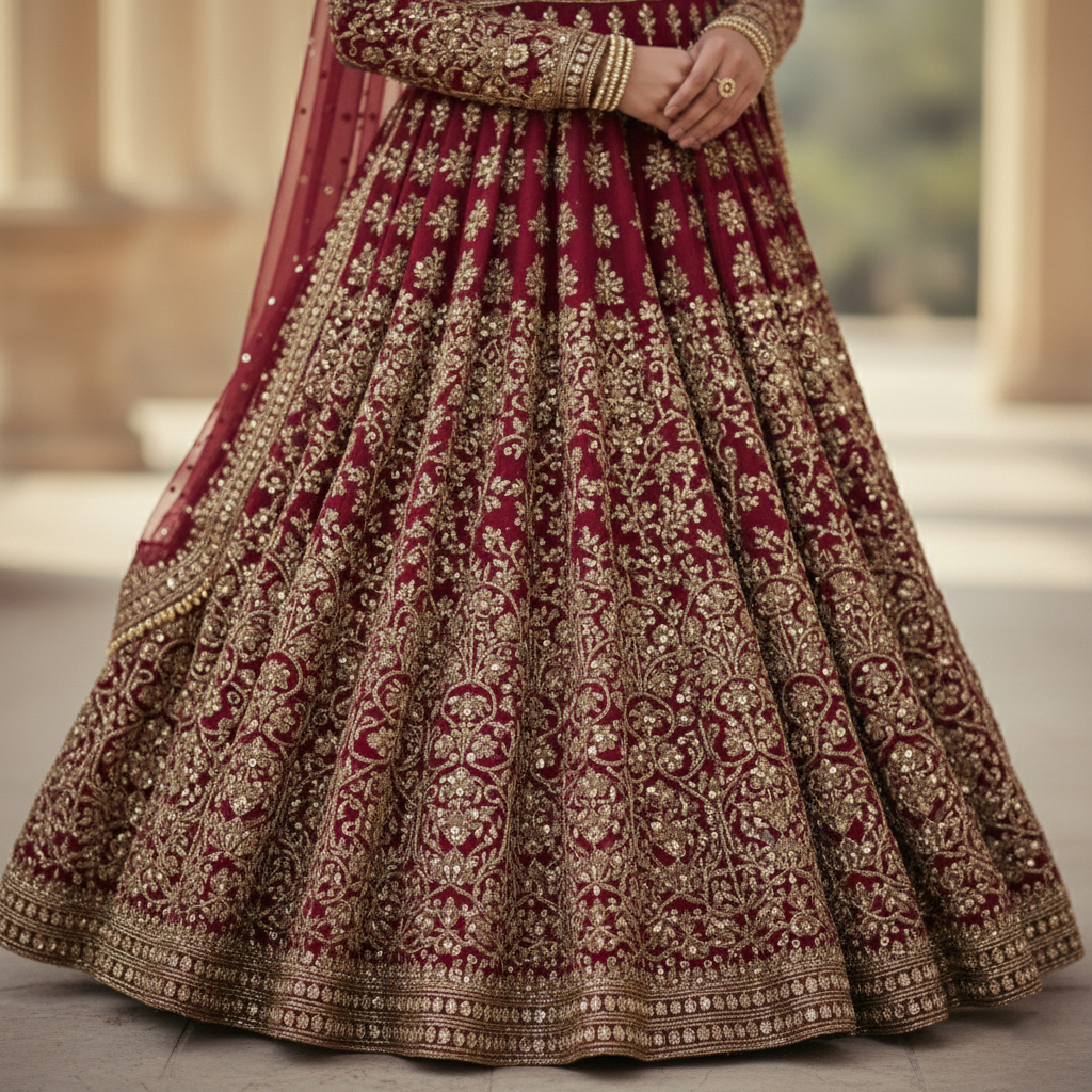 The Royal Crimson Modest Bridal Gown