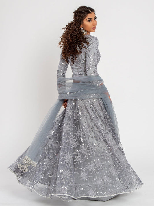 Thread Embroidered Net Lehenga