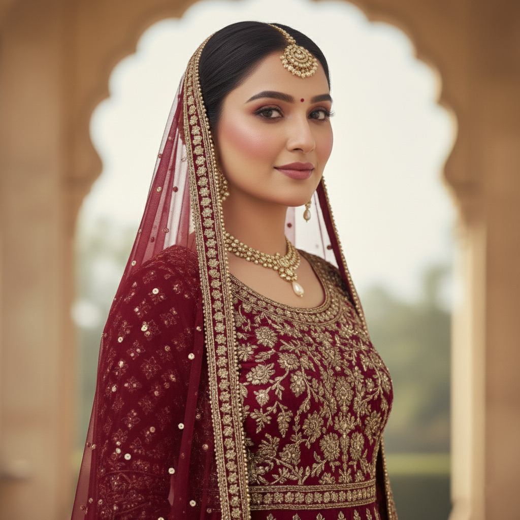 The Royal Crimson Modest Bridal Gown