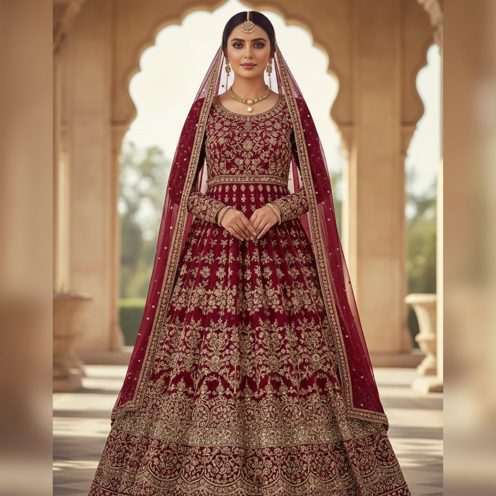 The Royal Crimson Modest Bridal Gown