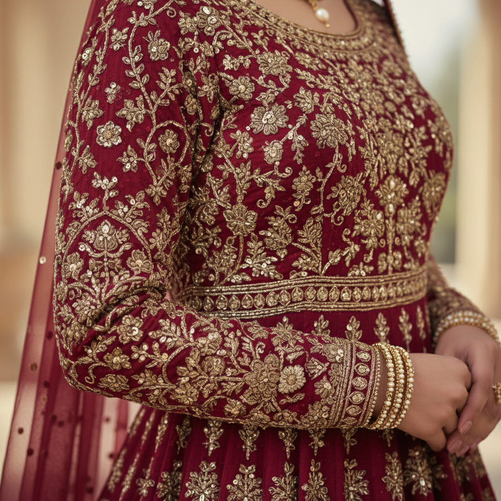 The Royal Crimson Modest Bridal Gown