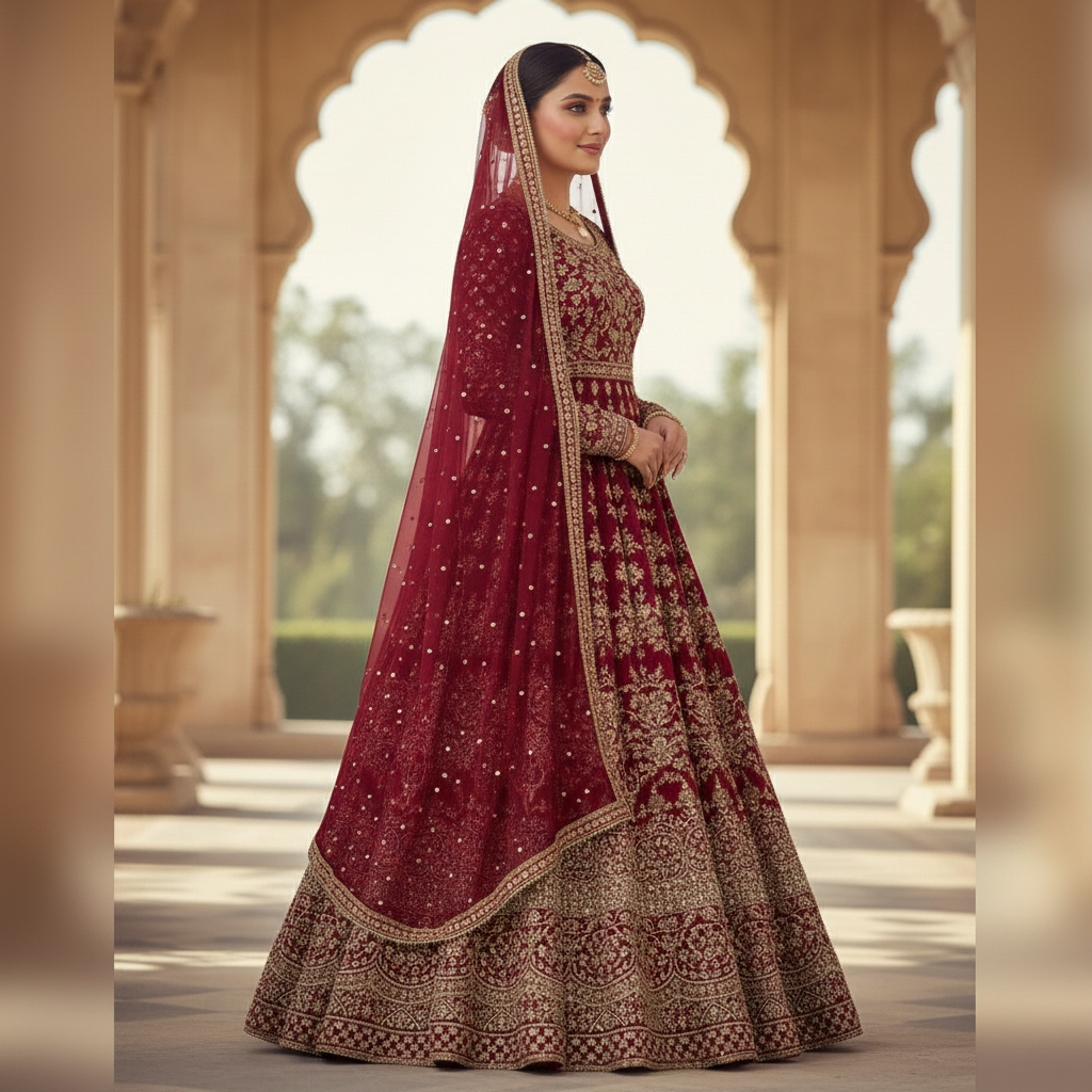The Royal Crimson Modest Bridal Gown
