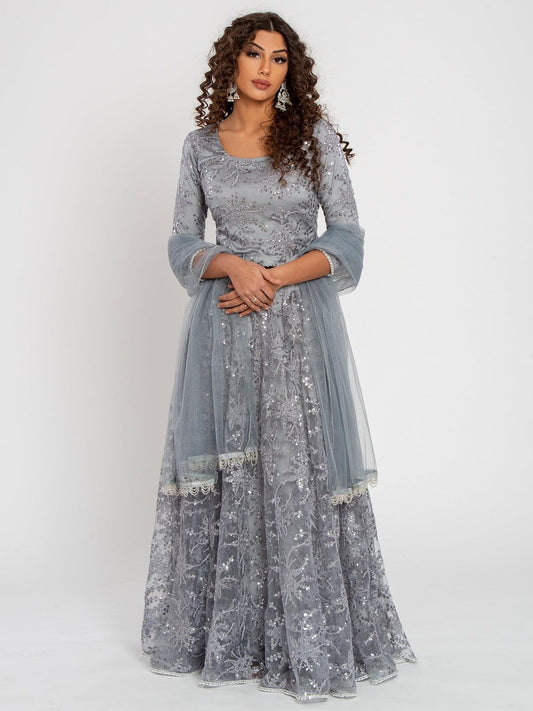 Thread Embroidered Net Lehenga